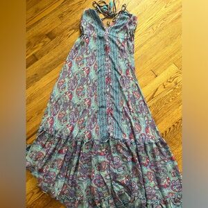 Multicolor halter satin maxi dress